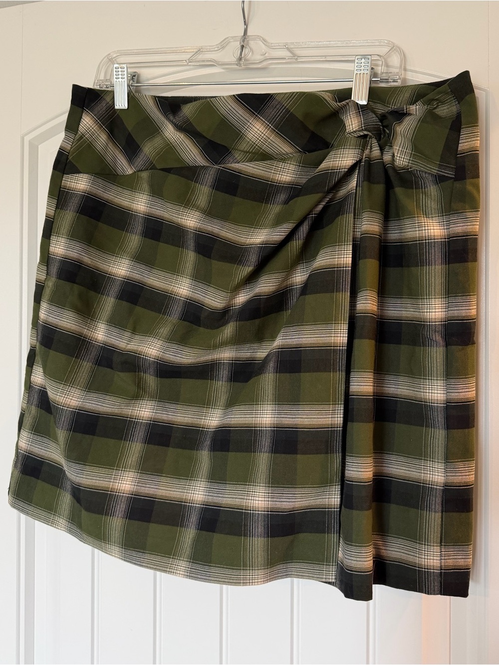 LOFT Olive Plaid Wrap Mini Skirt